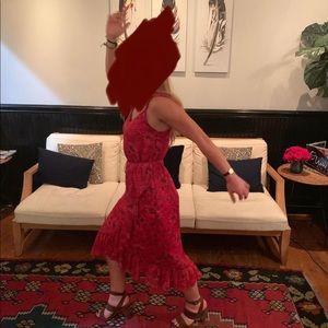 Long red floral dress